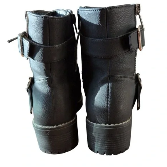 My Style Combat Military Ankle Boots Women s size 9 with Block Heel in Black - Picture 4 of 6